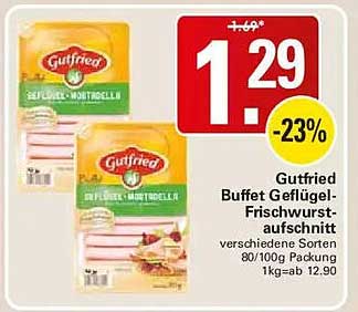 Gutfried Buffet Geflügel-Frischwurstaufschnitt verschiedene Sorten 80/100g Packung 1kg-ab 12.90