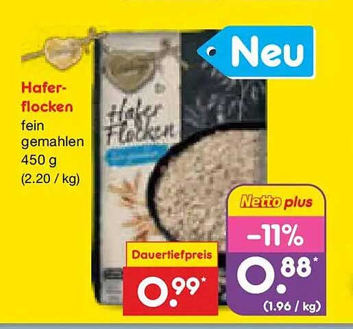 Haferflocken fein gemahlen 450 g