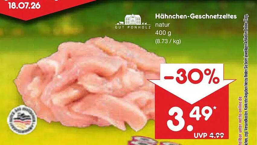 Hähnchen-Geschnetzeltes natur 400 g (8.73 / kg)