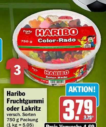 Haribo Fruchtgummi oder Lakritz versch. Sorten 750 g Packung (1 kg = 5.05)