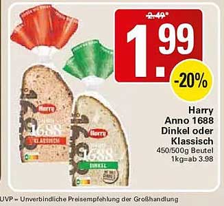 Harry Anno 1688 Dinkel oder Klassisch 450/500g Beutel 1kg=ab 3.98