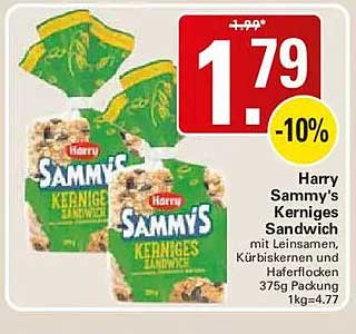 Harry Sammy's Kernige Sandwich mit Leinsamen, Kürbiskernen und Haferflocken 375g Packung