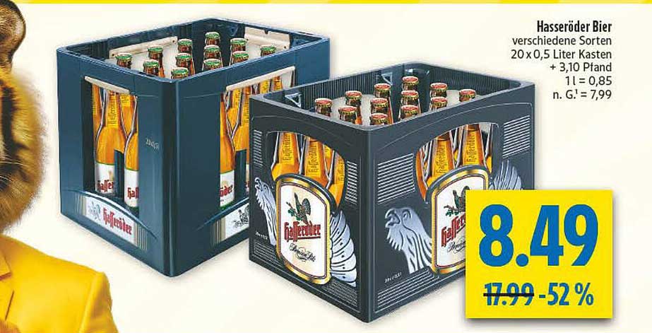 Hasseröder Bier verschiedene Sorten 20 x 0,5 Liter Kasten + 3,10 Pfand 1 l = 0,85 n. G. = 7,99