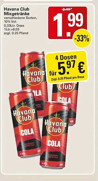 Havana Club Mixgetränke verschiedene Sorten, 10% vol., 0,33Ltr. Dose