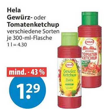 Hela Gewürz- oder Tomatenketchup verschiedene Sorten je 300-ml-Flasche 1 l = 4.30