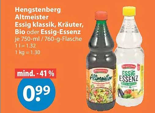 Hengstenberg Altmester Essig klassik, Kräuter, Bio oder Essig-Essenz je 750-ml / 760-g-Flasche