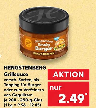 HENGSTENBERG Grillsauce versch. Sorten, als Topping für Burger oder zum Verfeinern von Gegrilltem je 200 - 250-g-Glas (1 kg = 9.96 - 12.45)