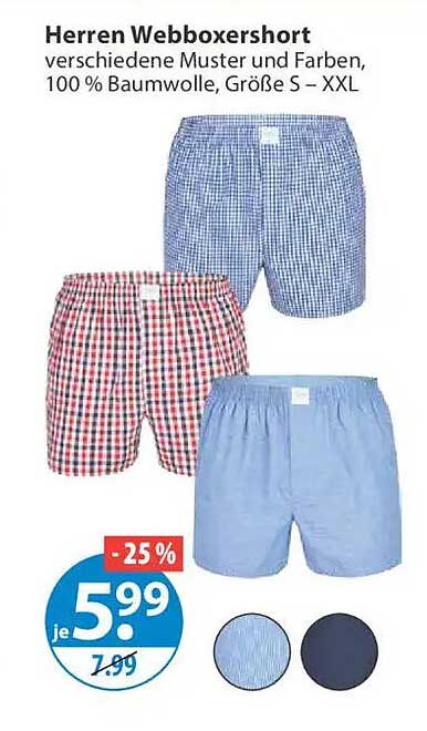 Herren Webboxershort verschiedene Muster und Farben, 100 % Baumwolle, Größe S – XXL