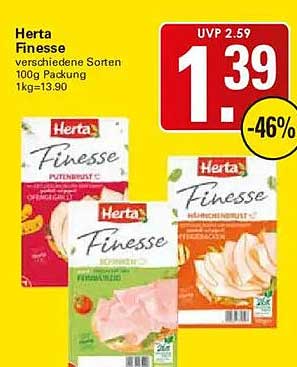 Herta Finesse verschiedene Sorten 100g Packung 1kg=13.90