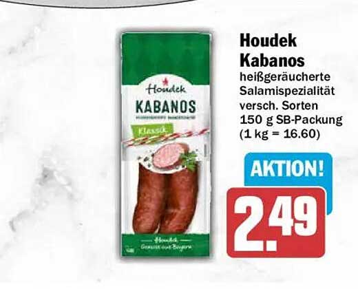 Houdek Kabanos heißgeräucherte Salamip̈spezialität versch. Sorten 150 g SB-Packung (1 kg = 16.60)