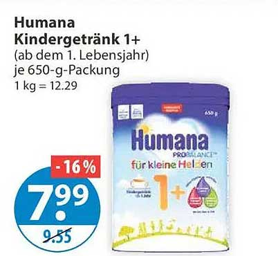 Humana Kindergetränk 1+ (ab dem 1. Lebensjahr) je 650-g-Packung 1 kg = 12.29