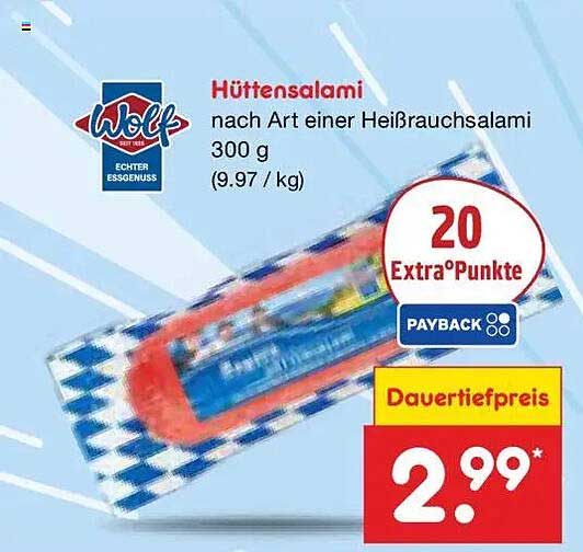 Hüttensalami nach Art einer Heißbräuchsalami 300 g (9.97 / kg)