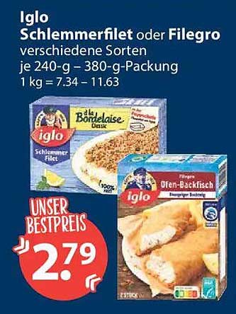 Iglo Schlemmerfilet oder Filegro verschiedene Sorten
