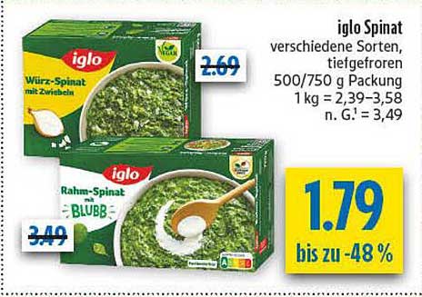 iglo Spinat verschiedene Sorten, tiefgefroren 500/750 g Packung