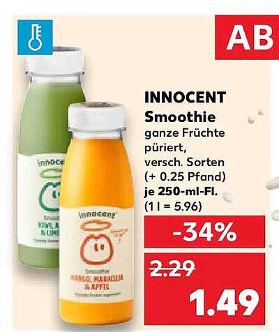INNOCENT Smoothie ganze Früchte püriert, versch. Sorten (+ 0.25 Pfand) je 250-ml-Fl. (1 l = 5.96)