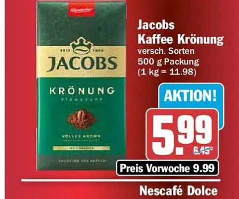 Jacobs Kaffee Krönung versch. Sorten 500 g Packung (1 kg = 11.98)