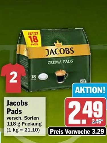 Jacobs Pads versch. Sorten 1,18 g Packung (1 kg = 21.10)