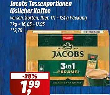 Jacobs Tassenportionen löslicher Kaffee, versch. Sorten, 10er, 111 - 124 g Packung