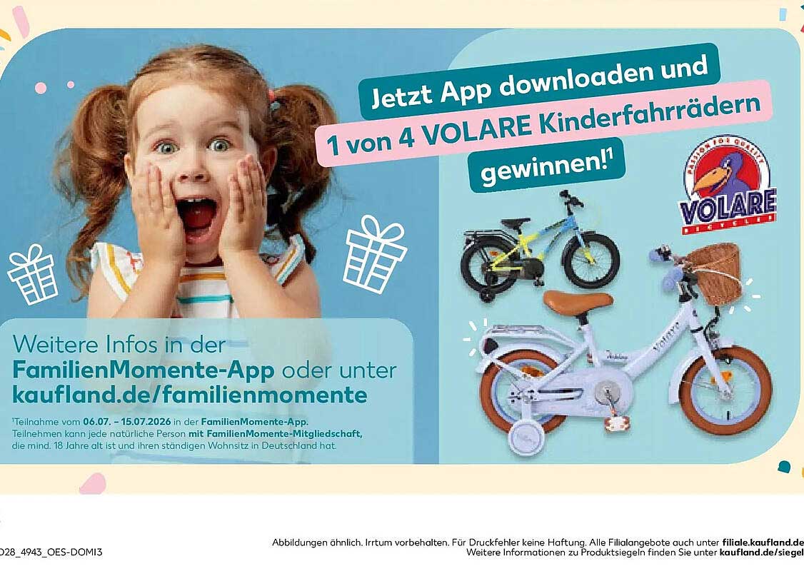 Jetzt App downloaden und 1 von 4 VOLARE Kinderfahrrädern gewinnen!