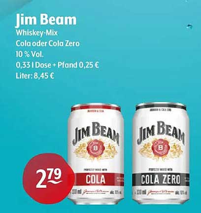 Jim Beam Whiskey-Mix Cola oder Cola Zero