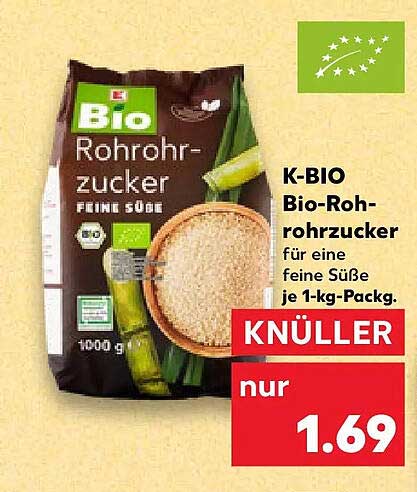 K-BIO Bio-Rohrzucker für eine feine Süße je 1-kg-Packg.