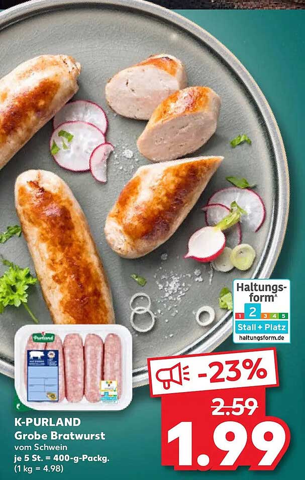 K-PURLAND Grobe Bratwurst vom Schwein