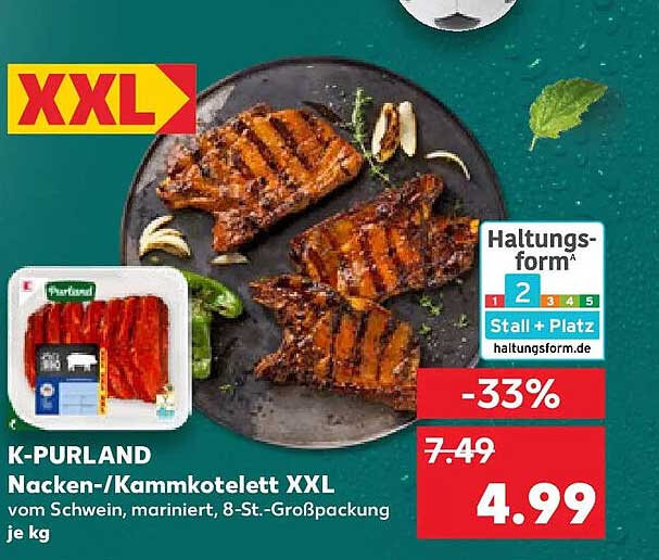 K-PURLAND Nacken-/Kammkotelett XXL vom Schwein, mariniert, 8-St.-Großpackung je kg
