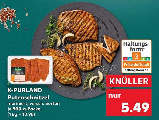 K-PURLAND Putenschnitzel mariniert, versch. Sorten je 500-g-Packg. (1 kg = 10.98)