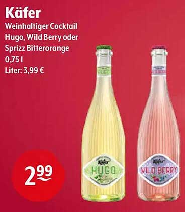 Käfer Weinhaltiger Cocktail Hugo, Wild Berry oder Sprizz Bitterorange 0,75 l