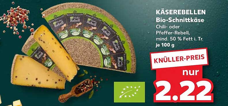 KÄSEREBELLEN Bio-Schnittkäse Chili oder Pfeffer-Rebell, mind. 50 % Fett i. Tr. je 100 g