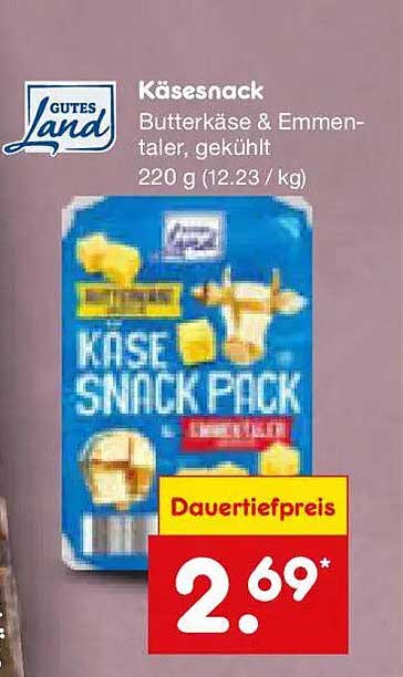 Käsesnack Butterkäse & Emmentaler, gekühlt 220 g (12.23 / kg)