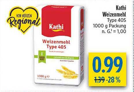 Kathi Weizenmehl Type 405 1000 g Packung