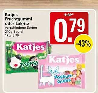 Katjes Fruchtgummi oder Lakritz verschiedene Sorten 210g Beutel 1kg=3,76