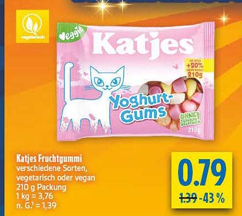 Katjes Fruchtgummi verschiedene Sorten, vegetarisch oder vegan 210 g Packung
