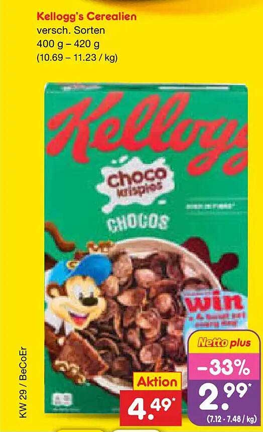 Kellogg's Cerealien versch. Sorten 400 g – 420 g (10.69 – 11.23 / kg)