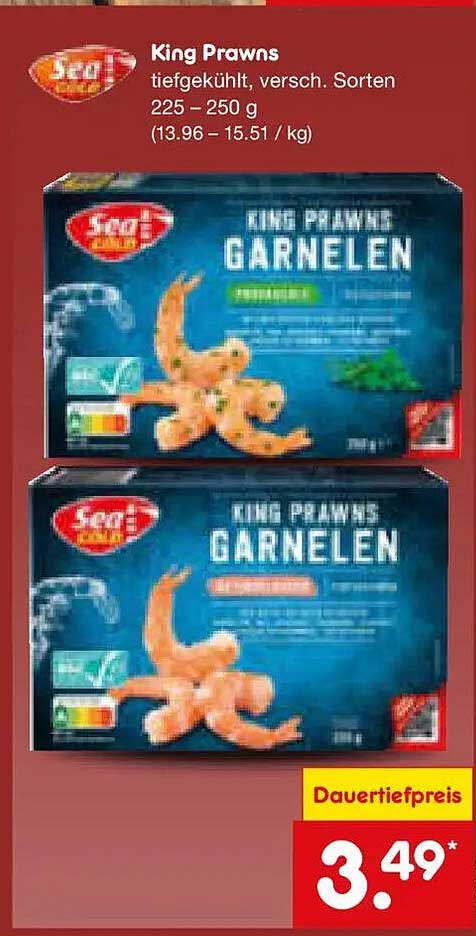 King Prawns tiefgekühlt, versch. Sorten 225 – 250 g (13.96 – 15.51 / kg)