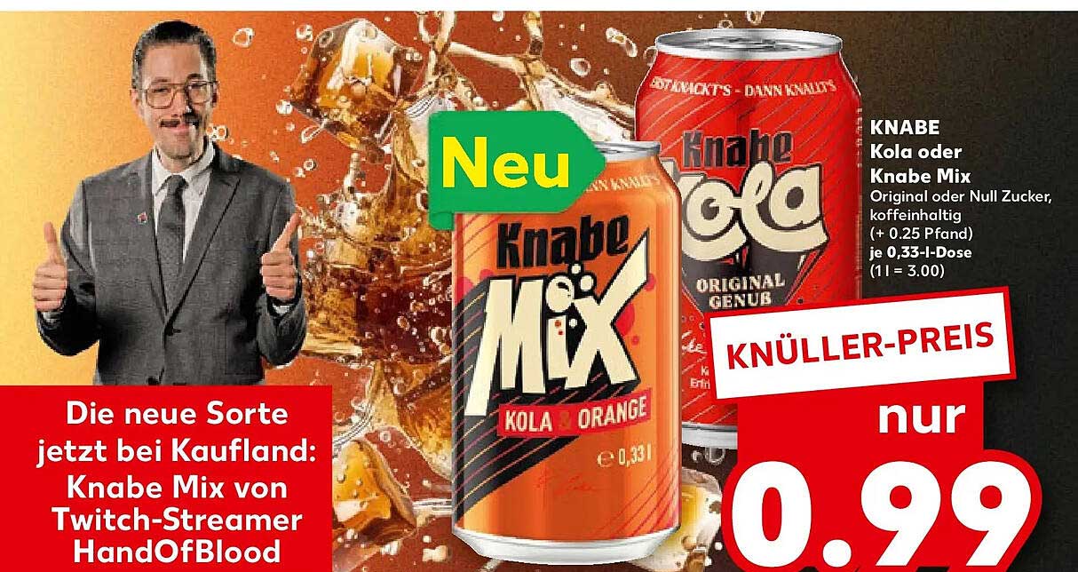 KNABE Kola oder Knabe Mix Original oder Null Zucker, koffeinhaltig (+ 0.25 Pfand) je 0.33-l-Dose