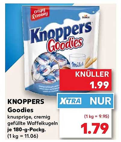 KNOPPERS Goodies knusprige, cremig gefüllte Waffelröllchen je 180-g-Packg. (1 kg = 11.06)