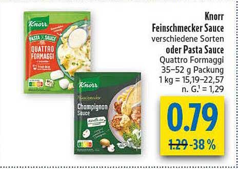 Knorr Feinschmecker Sauce verschiedene Sorten oder Pasta Sauce Quattro Formaggi 35–52 g Packung