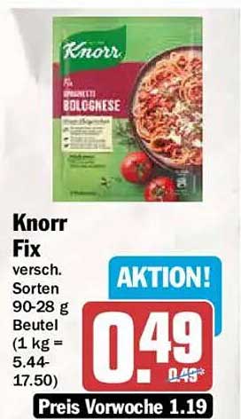 Knorr Fix versch. Sorten 90-28 g Beutel (1 kg = 5.44-17.50)