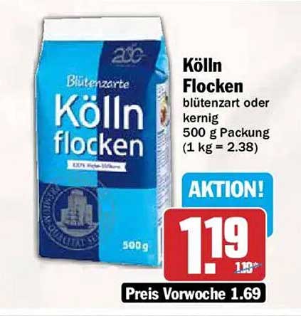 Kölln Flocken blütenzart oder kernig 500 g Packung (1 kg = 2.38)
