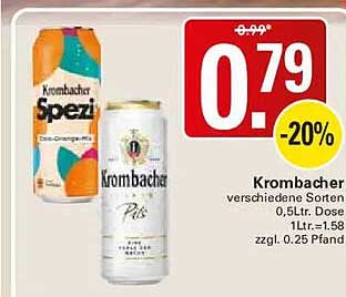 Krombacher verschiedene Sorten 0,5 ltr. Dose, 1 ltr. = 2,56 zzgl. 0,25 Pfand