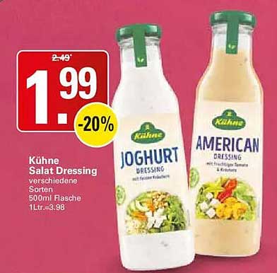 Kühne Salat Dressing verschiedene Sorten 500ml Flasche 1Ltr.=3,98