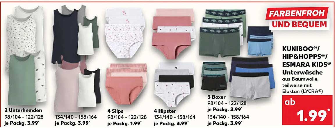 KUNIBOO®/HIP&HOPPS®/ESMARA KIDS® Unterwäsche aus Baumwolle, teilweise mit Elasthan (LYCRA®)