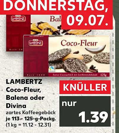 LAMBERTZ Coco-Fleur, Balena oder Divina zartes Kaffeegebäck je 113-125-g-Packg. (1 kg = 11.12 - 12.31)