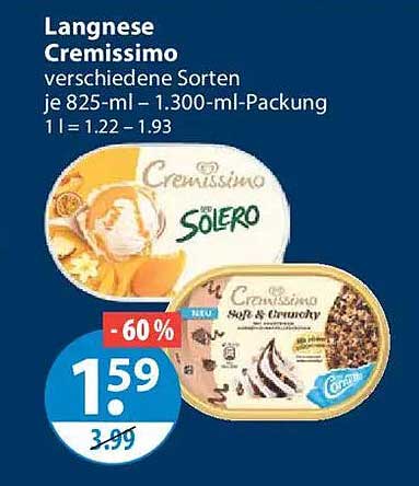 Langnese Cremissimo verschiedene Sorten je 825-ml – 1.300-ml-Packung