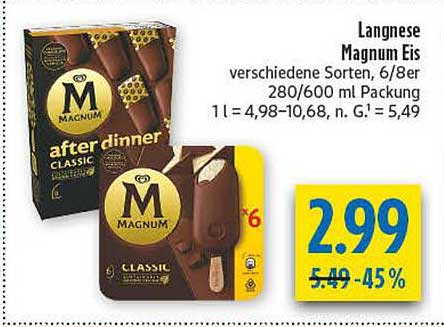 Langnese Magnum Eis verschiedene Sorten, 6/8er 280/600 ml Packung