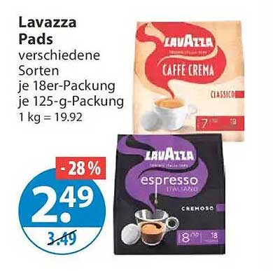 Lavazza Pads verschiedene Sorten je 18er-Packung je 125-g-Packung 1 kg = 19.92
