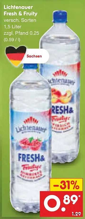 Lichtenauer Fresh & Fruity versch. Sorten 1,5 Liter zzgl. Pfand 0.25 (0.59 / l)