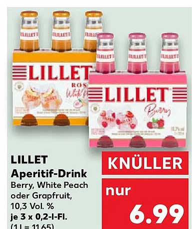 LILLET Aperitif-Drink Berry, White Peach oder Grapefruit, 10,3 Vol. % je 3 x 0,2-l-Fl. (1 l = 11,65)